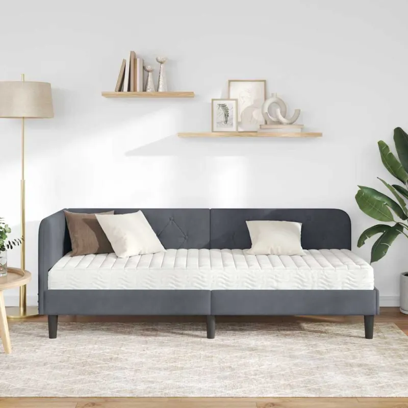 Kampinė lovos konstrukcija Tamsiai pilka 80 x 200 cm Aksomas