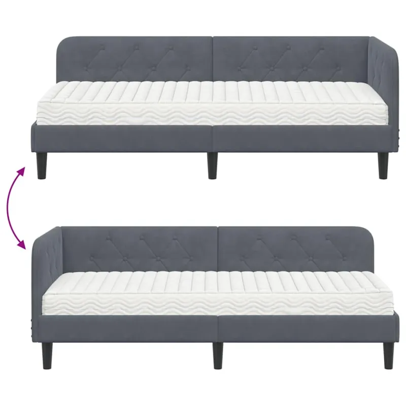 Kampinė lovos konstrukcija Tamsiai pilka 80 x 200 cm Aksomas
