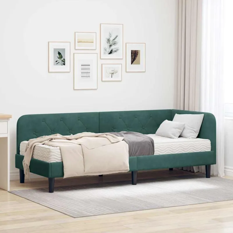 Kampinė lovos konstrukcija Tamsiai žalia 80 x 200 cm Aksomas