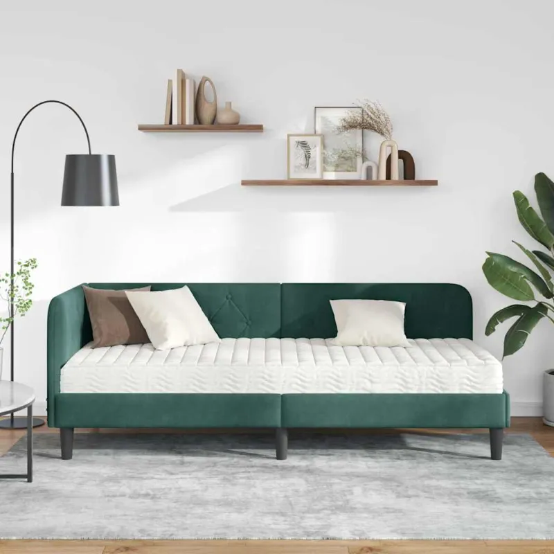Kampinė lovos konstrukcija Tamsiai žalia 80 x 200 cm Aksomas