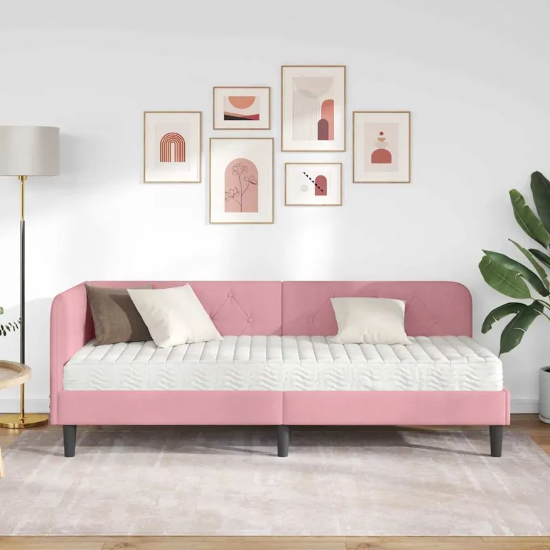 Kampinė lovos konstrukcija Rožinė 80 x 200 cm Aksomas