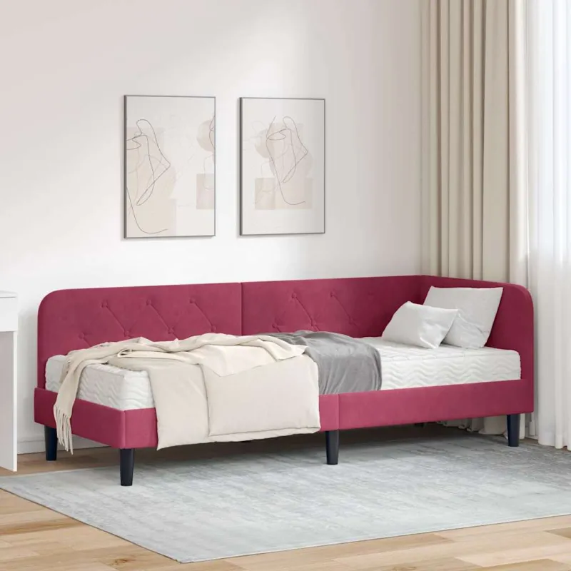 Kampinė lovos konstrukcija Vyno raudona 80 x 200 cm Aksomas