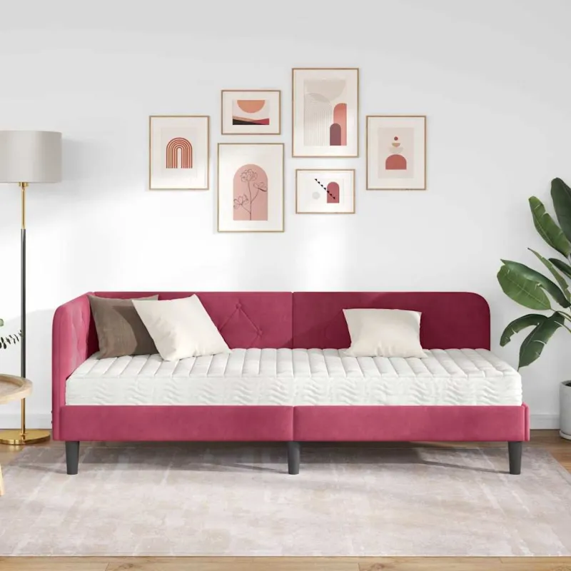 Kampinė lovos konstrukcija Vyno raudona 80 x 200 cm Aksomas