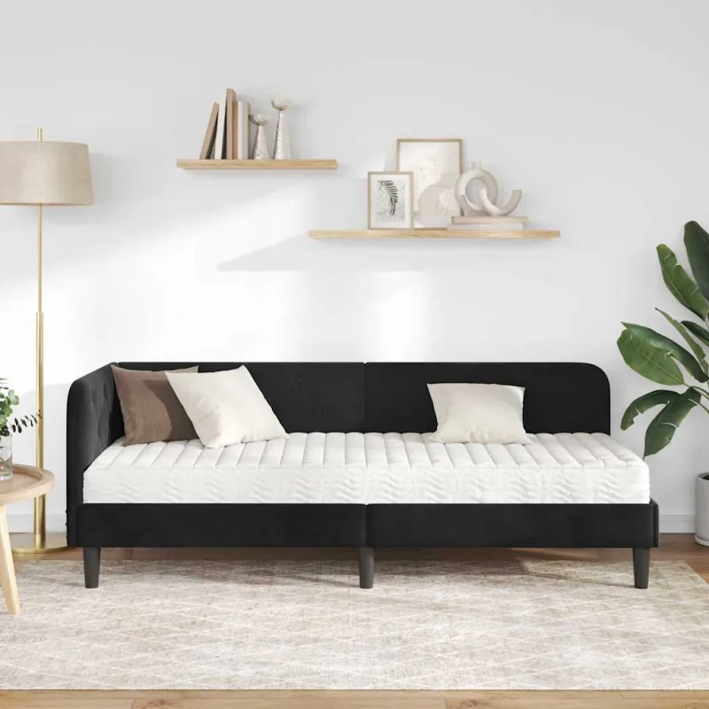 Kampinė lovos konstrukcija Juodas 80 x 200 cm Aksomas