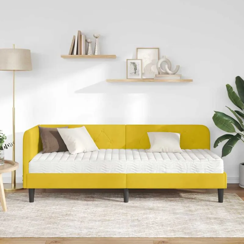 Kampinė lovos konstrukcija Geltona 80 x 200 cm Aksomas