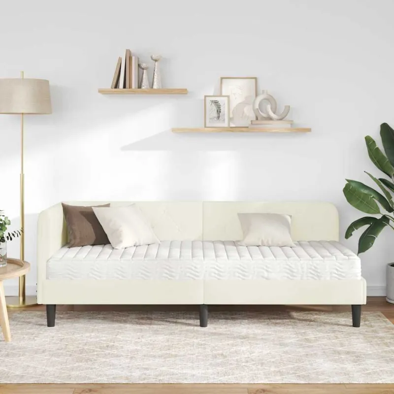 Kampinė lovos konstrukcija Kreminė 80 x 200 cm Aksomas