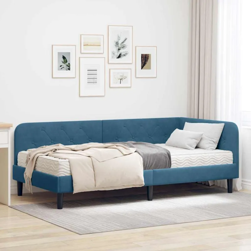 Kampinė lovos konstrukcija Mėlyna 90 x 200 cm Aksomas