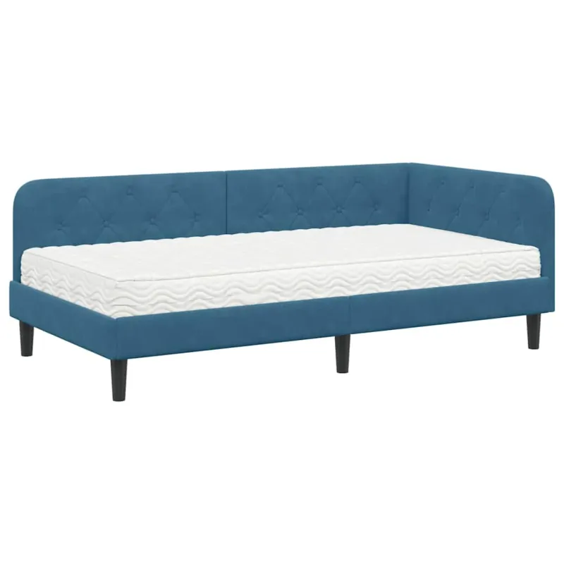 Kampinė lovos konstrukcija Mėlyna 90 x 200 cm Aksomas