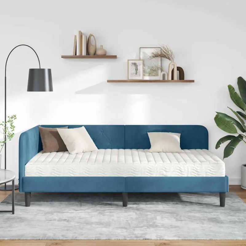 Kampinė lovos konstrukcija Mėlyna 90 x 200 cm Aksomas