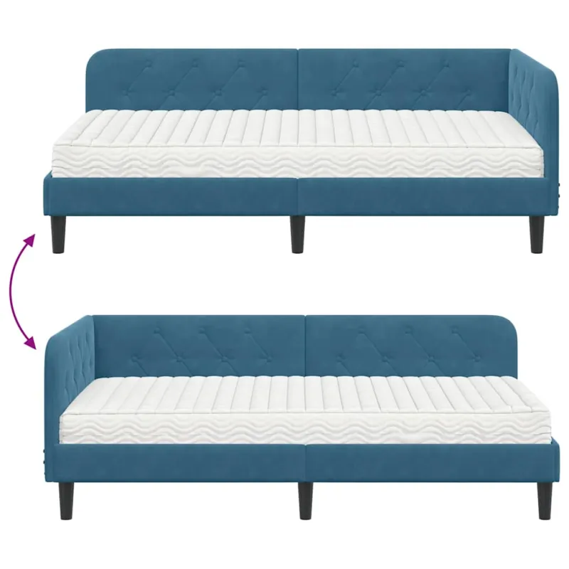 Kampinė lovos konstrukcija Mėlyna 90 x 200 cm Aksomas
