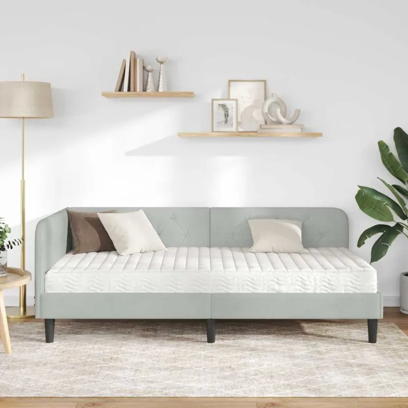 Kampinė lovos konstrukcija Šviesiai pilka 90 x 200 cm Aksomas