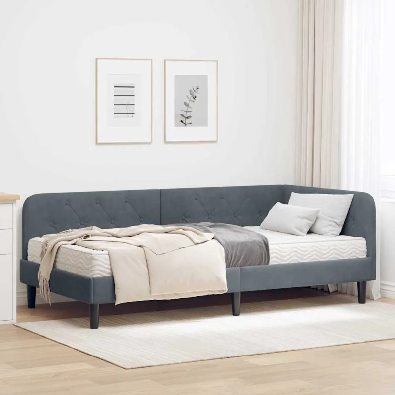 Kampinė lovos konstrukcija Tamsiai pilka 90 x 200 cm Aksomas