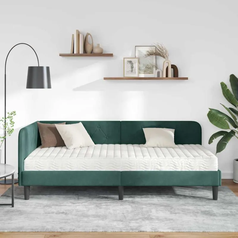 Kampinė lovos konstrukcija Tamsiai žalia 90 x 200 cm Aksomas
