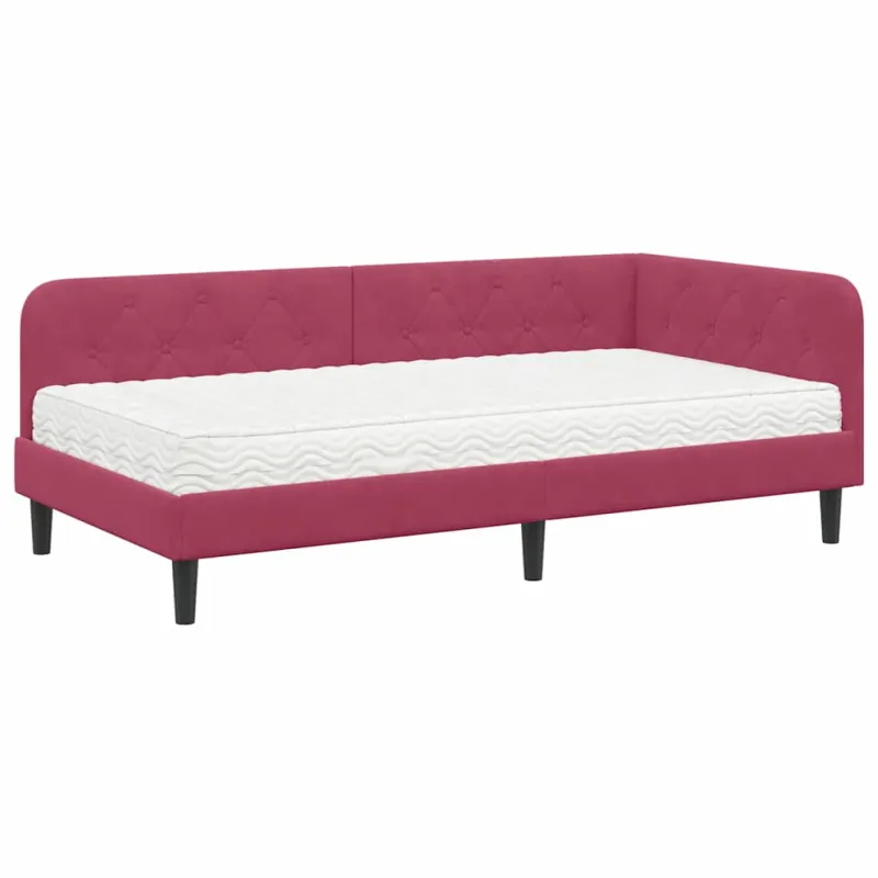 Kampinė lovos konstrukcija Vyno raudona 90 x 200 cm Aksomas
