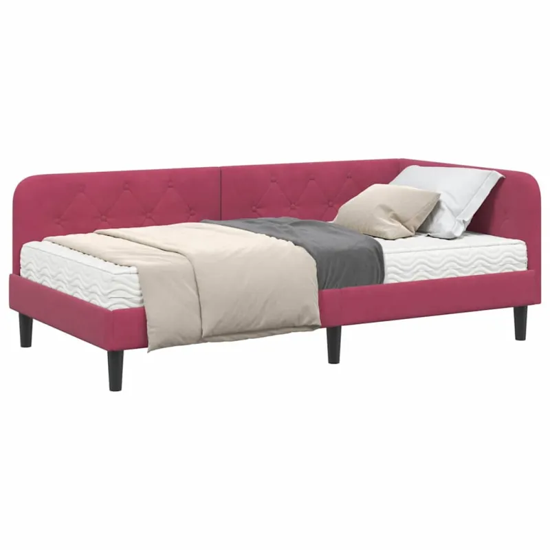 Kampinė lovos konstrukcija Vyno raudona 90 x 200 cm Aksomas