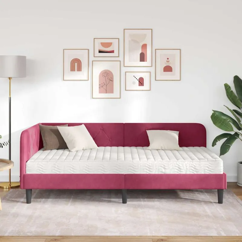 Kampinė lovos konstrukcija Vyno raudona 100 x 200 cm Aksomas