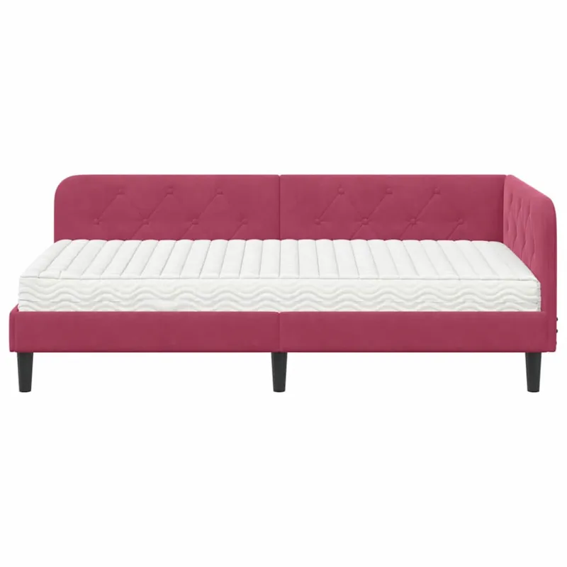 Kampinė lovos konstrukcija Vyno raudona 100 x 200 cm Aksomas