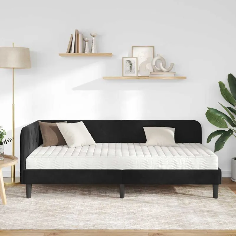 Kampinė lovos konstrukcija Juodas 100 x 200 cm Aksomas