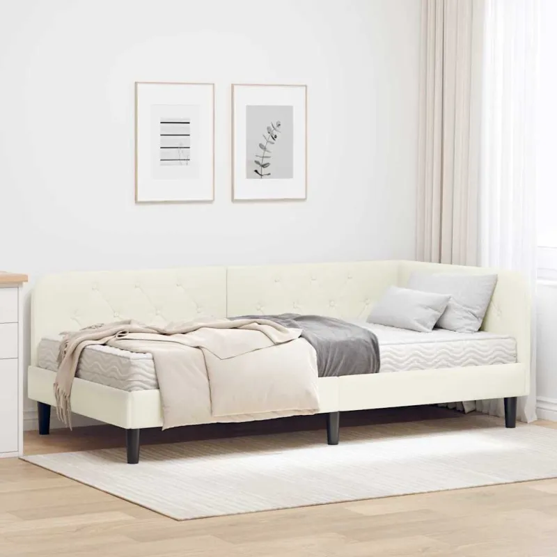 Kampinė lovos konstrukcija Kreminė 100 x 200 cm Aksomas