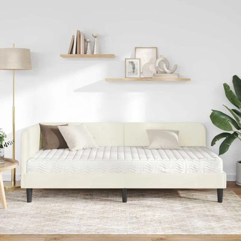 Kampinė lovos konstrukcija Kreminė 100 x 200 cm Aksomas