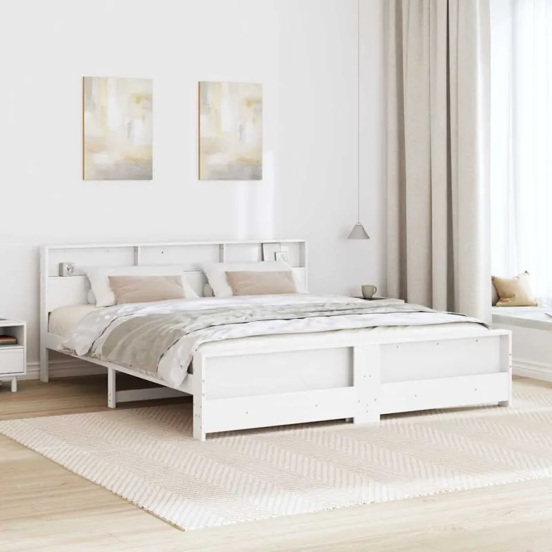 Lovos rėmas su galvūgalio Balta 200 x 200 cm Apdirbta mediena
