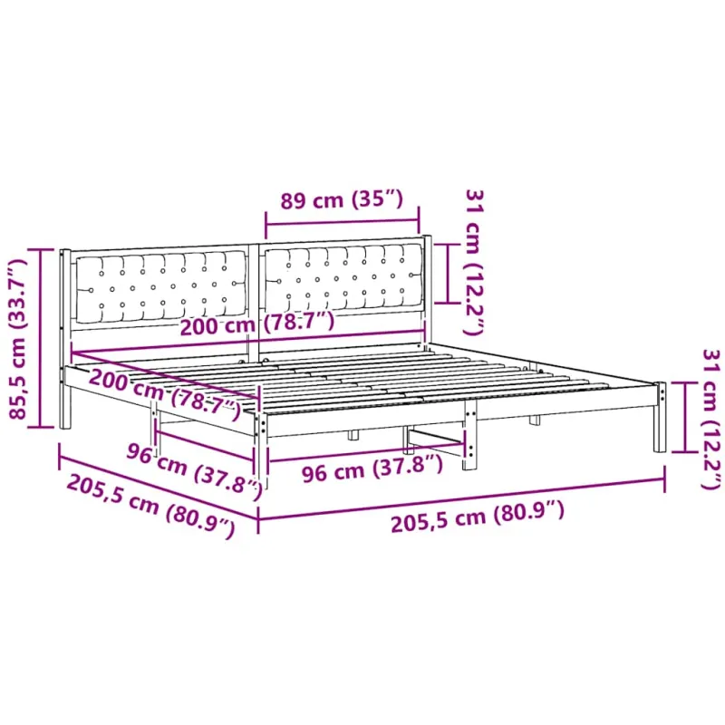 Lovos rėmas Taupe 200 x 200 cm Kietos pušies mediena