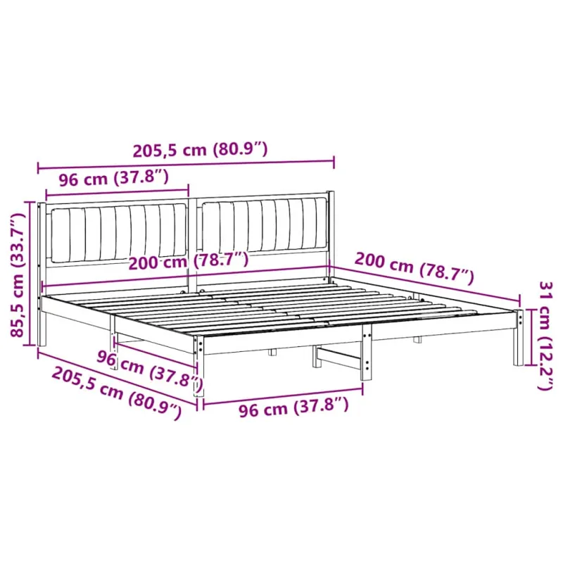 Lovos rėmas Taupe 200 x 200 cm Kietos pušies mediena