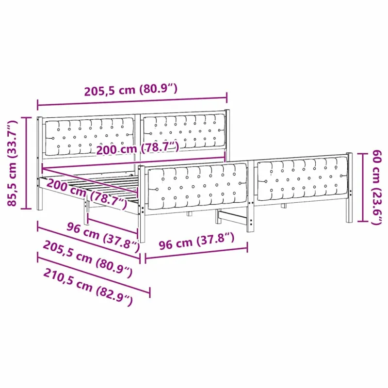 Lovos rėmas Tamsiai pilka 200 x 200 cm Kietos pušies mediena