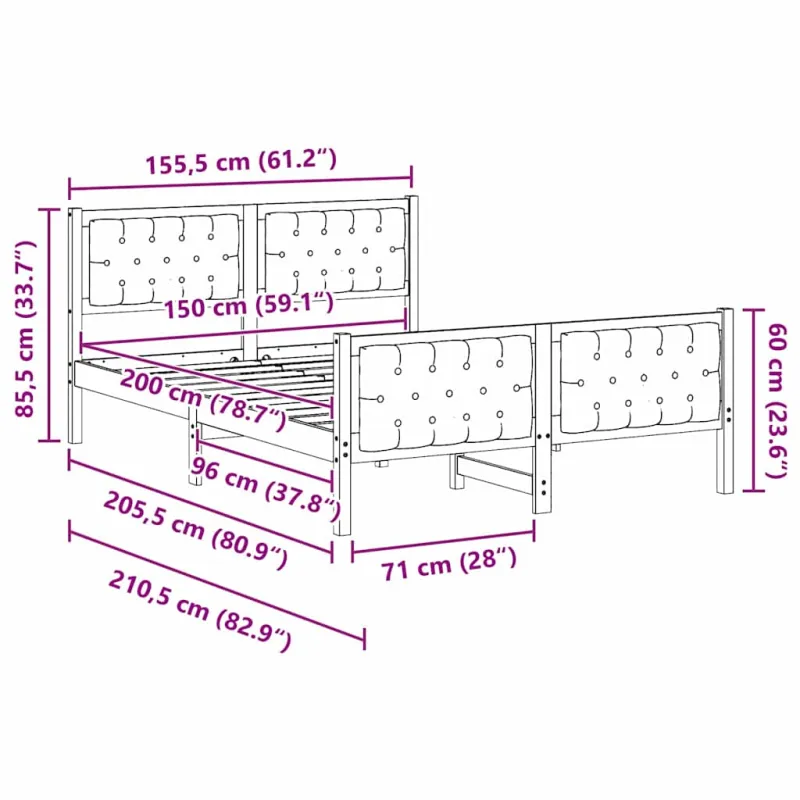 Lovos rėmas Tamsiai pilka 150 x 200 cm Kietos pušies mediena