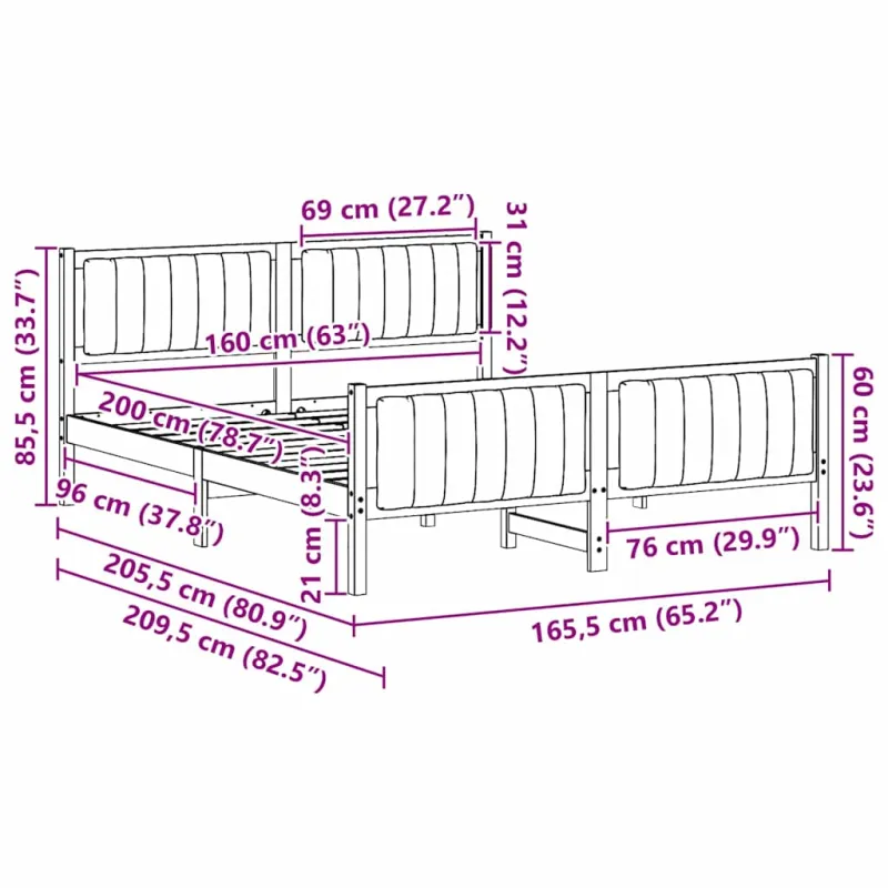 Lovos rėmas Ruda ir juoda 160 x 200 cm Pušies masyvas