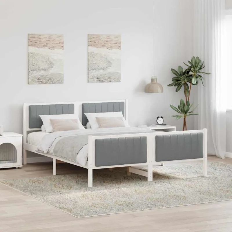 Lovos rėmas Balta ir šviesiai pilka 150 x 200 cm Pušies masyvas