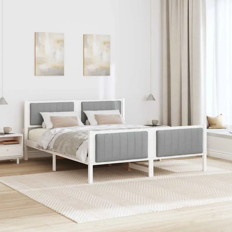 Lovos rėmas Balta ir šviesiai pilka 150 x 200 cm Pušies masyvas