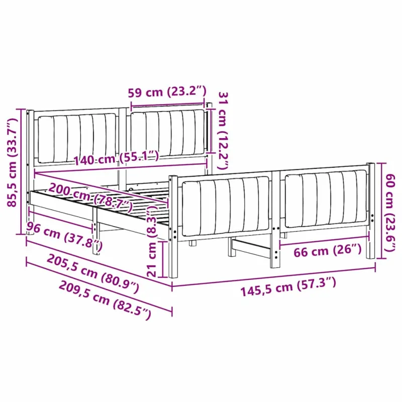 Lovos rėmas Ruda ir šviesiai pilka 140 x 200 cm Pušies masyvas