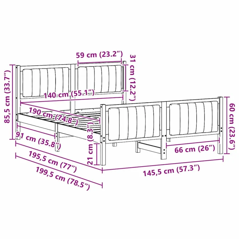 Lovos rėmas Ruda ir juoda 140 x 190 cm Pušies masyvas