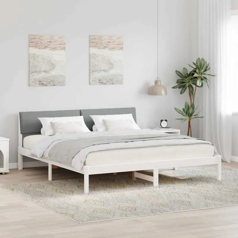 Lovos rėmas Balta ir šviesiai pilka 200 x 200 cm Pušies masyvas