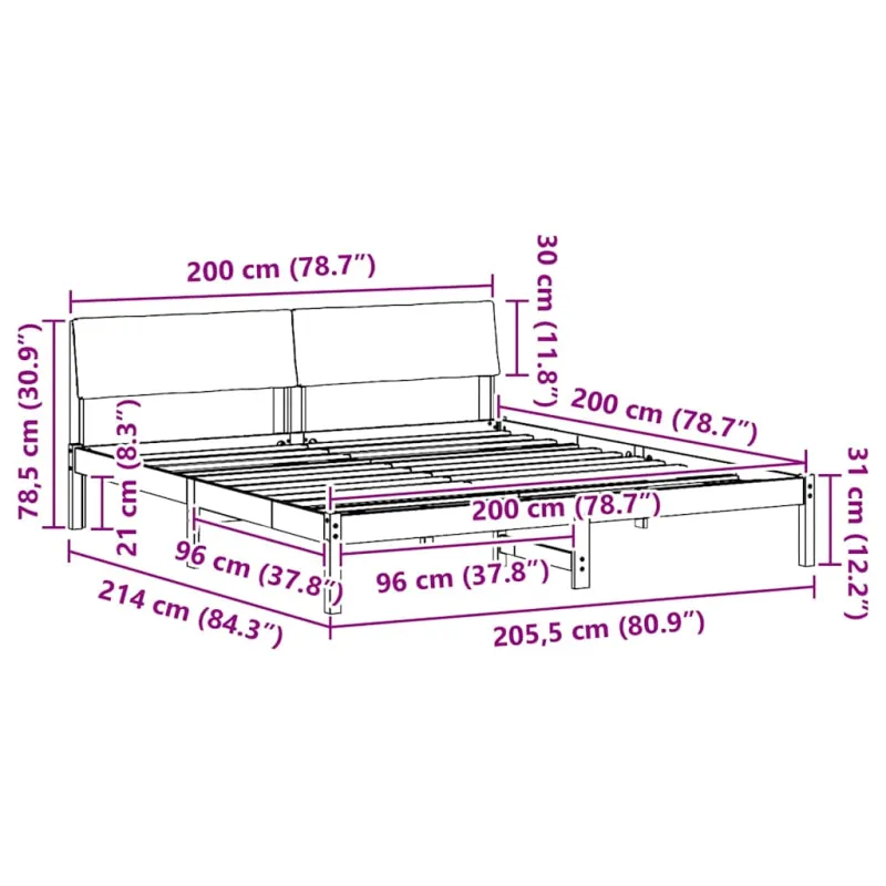 Lovos rėmas Balta ir šviesiai pilka 200 x 200 cm Pušies masyvas