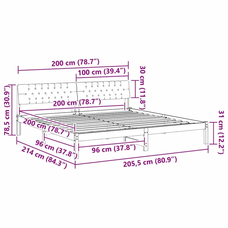 Lovos rėmas Ruda ir šviesiai pilka 200 x 200 cm Pušies masyvas