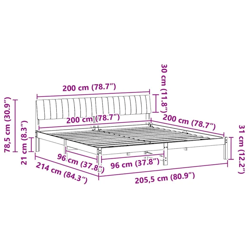 Lovos rėmas Ruda ir juoda 200 x 200 cm Pušies masyvas