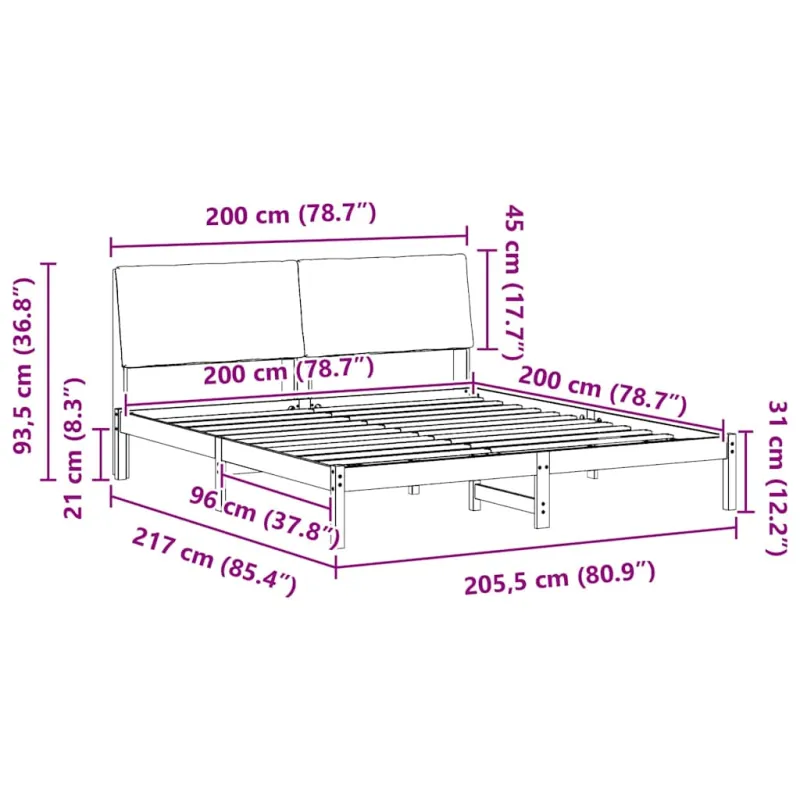 Lovos rėmas Balta ir šviesiai pilka 200 x 200 cm Pušies masyvas