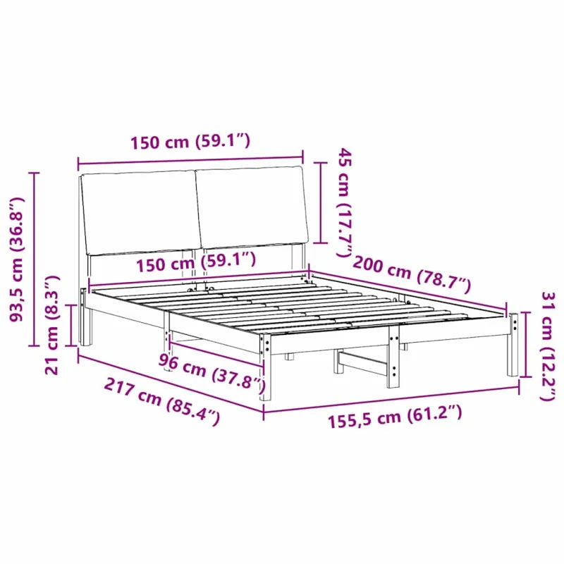 Lovos rėmas Ruda ir juoda 150 x 200 cm Pušies masyvas