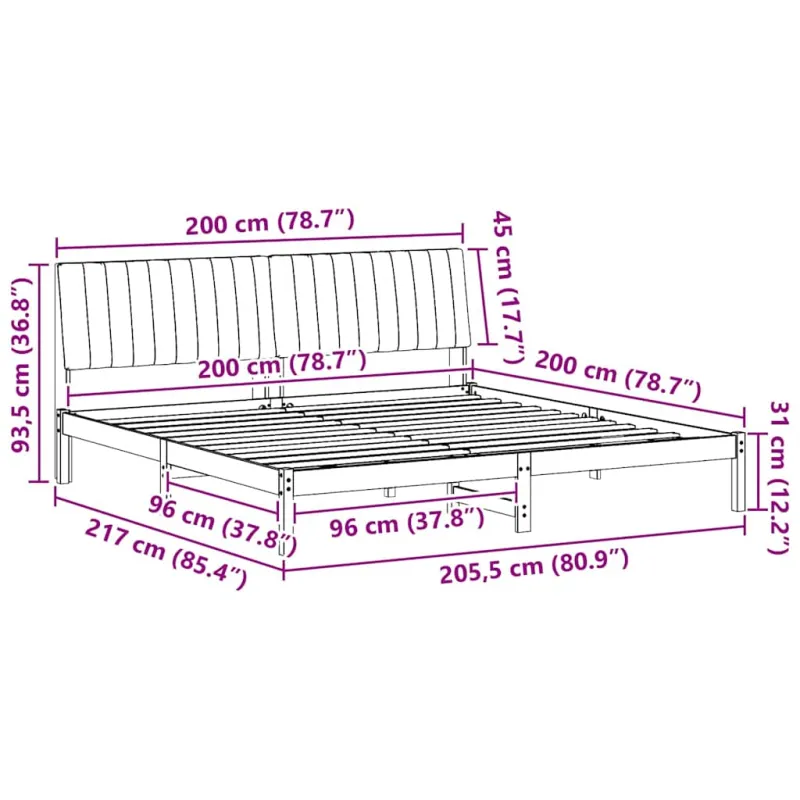Lovos rėmas Ruda 200 x 200 cm Kietos pušies mediena