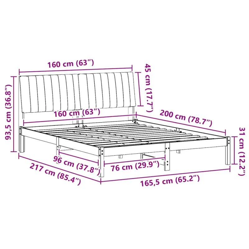 Lovos rėmas Ruda 160 x 200 cm Kietos pušies mediena