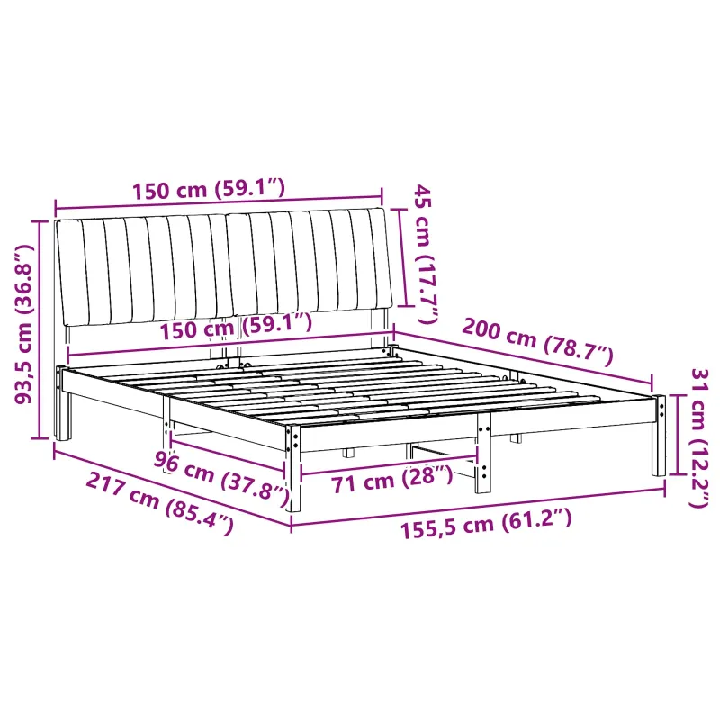 Lovos rėmas Ruda 150 x 200 cm Kietos pušies mediena