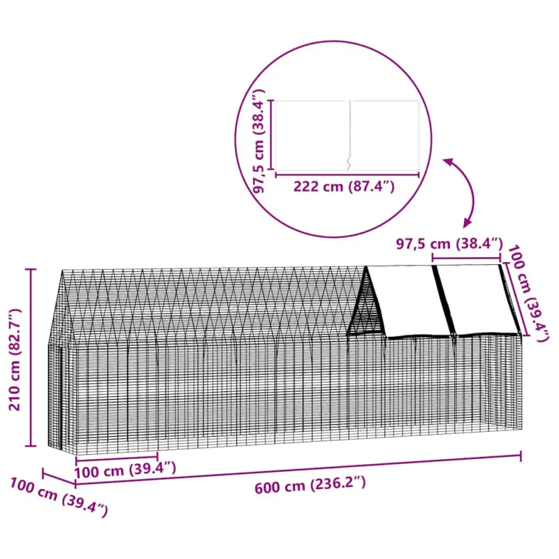 Vištų narvas 2 pcs Sidabro 600 x 100 x 210 cm Cinkuota plienas