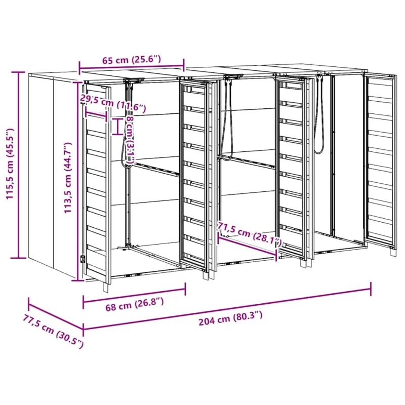 Rato konteinerių laikymas 3 konteineriams 340 x 77.5 x 115.5 cm