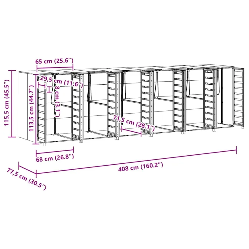 Rato konteinerių laikymas 3 konteineriams 340 x 77.5 x 115.5 cm