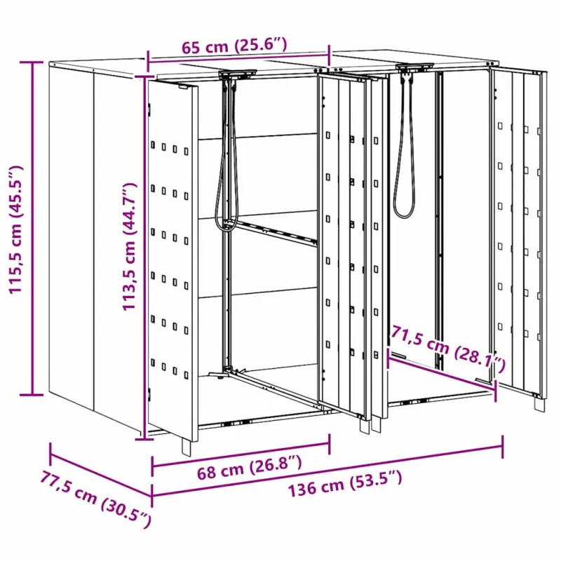 Rato konteinerių laikymas 3 konteineriams 340 x 77.5 x 115.5 cm