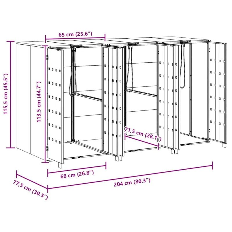 Rato konteinerių laikymas 3 konteineriams 340 x 77.5 x 115.5 cm
