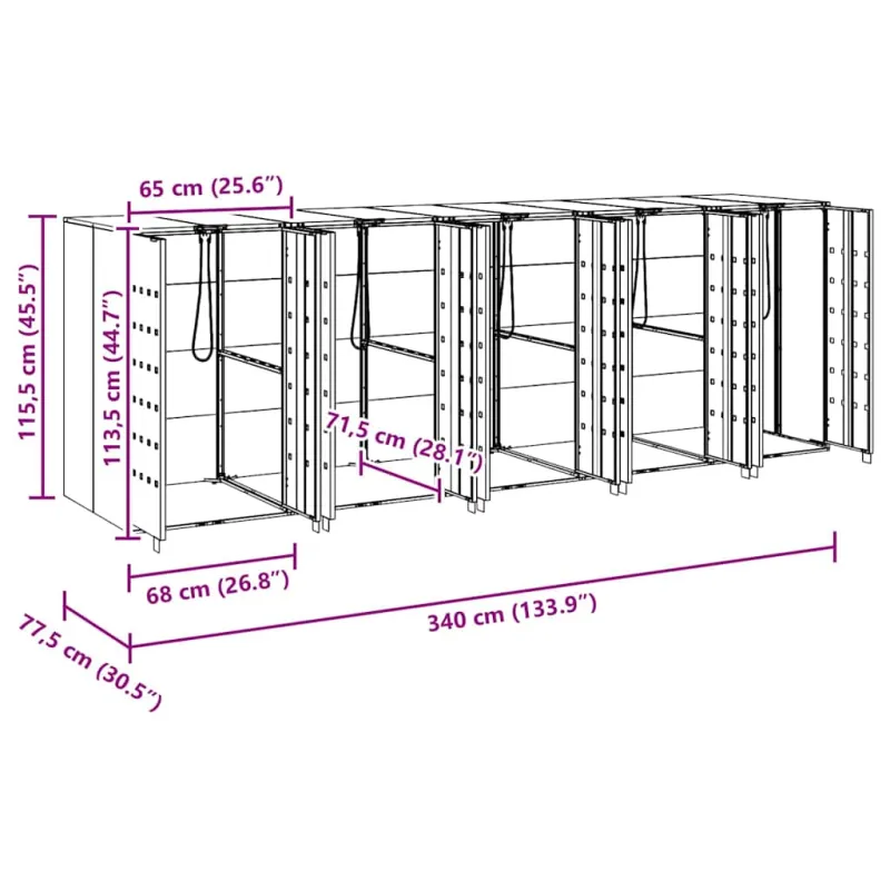 Rato konteinerių laikymas 3 konteineriams 340 x 77.5 x 115.5 cm