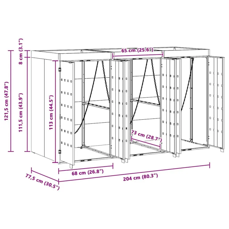 Rato konteinerių laikymas 3 konteineriams 340 x 77.5 x 115.5 cm